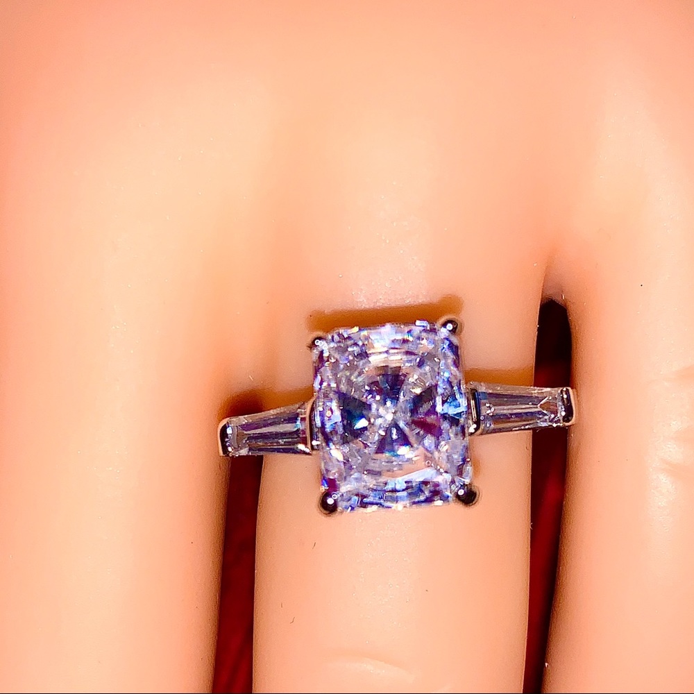 4 CARAT EMERALD CUT CUBIC ZIRCONIA RING